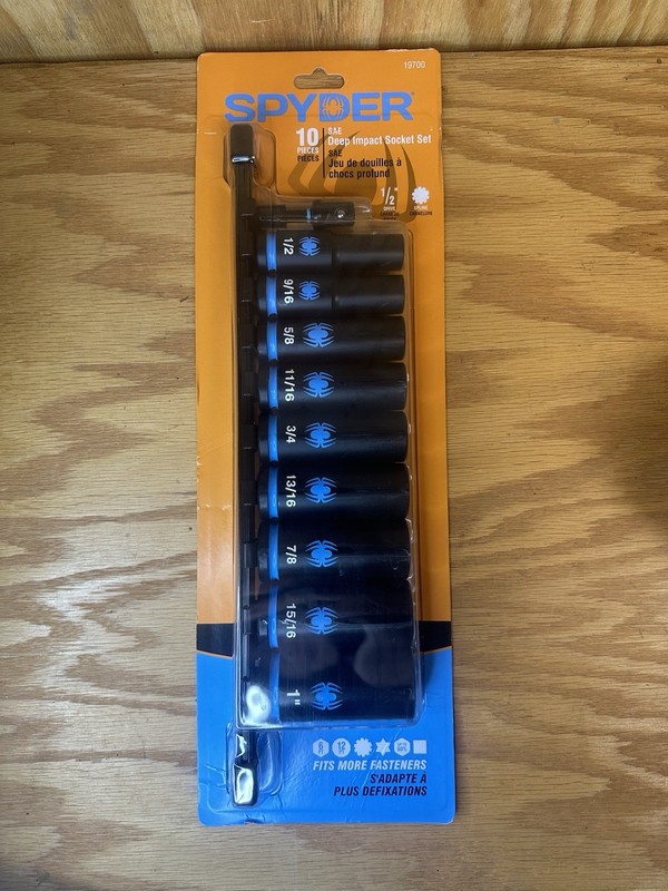 Spyder 10-Piece 1/2-Inch Drive SAE Deep Impact Socket Set with Adapter, 19700