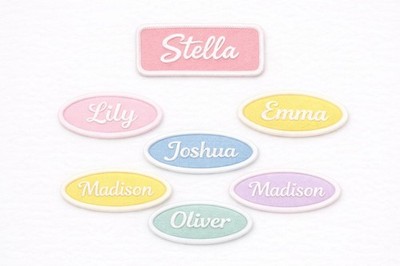 Individuell bestickter Namensaufnäher: Pastell Bügelbild für Hüte, Jacken, Taschen