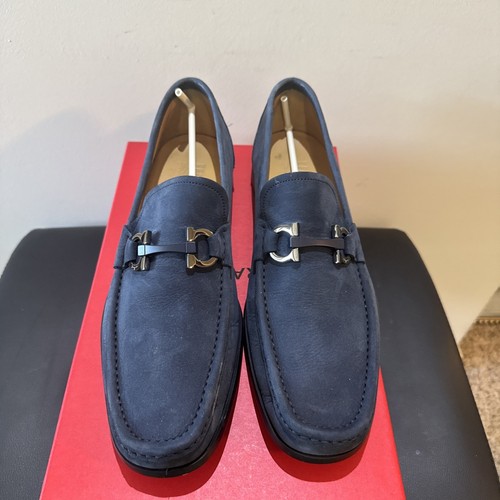 Salvatore Ferragamo Men Grandioso Suede Moccasin Blue Marine Calf Size 10 - Bild 2 von 8