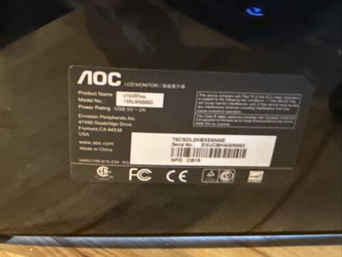 AOC E1649FWU 14.6 Inch Portable USB LED Monitor Black Tested Guaranteed! - Picture 3 of 4