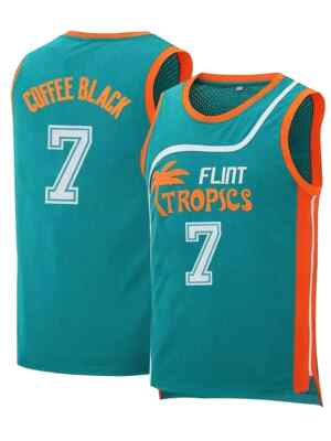Flint Tropics Coffee Black #7 Semi Pro Movie Basketball Jersey Green Mens Medium