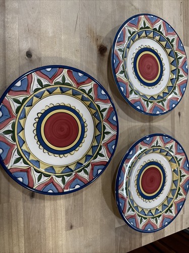 Set Of 3 Tabletops Mediterranean Flower Dinner Plates Hand Painted