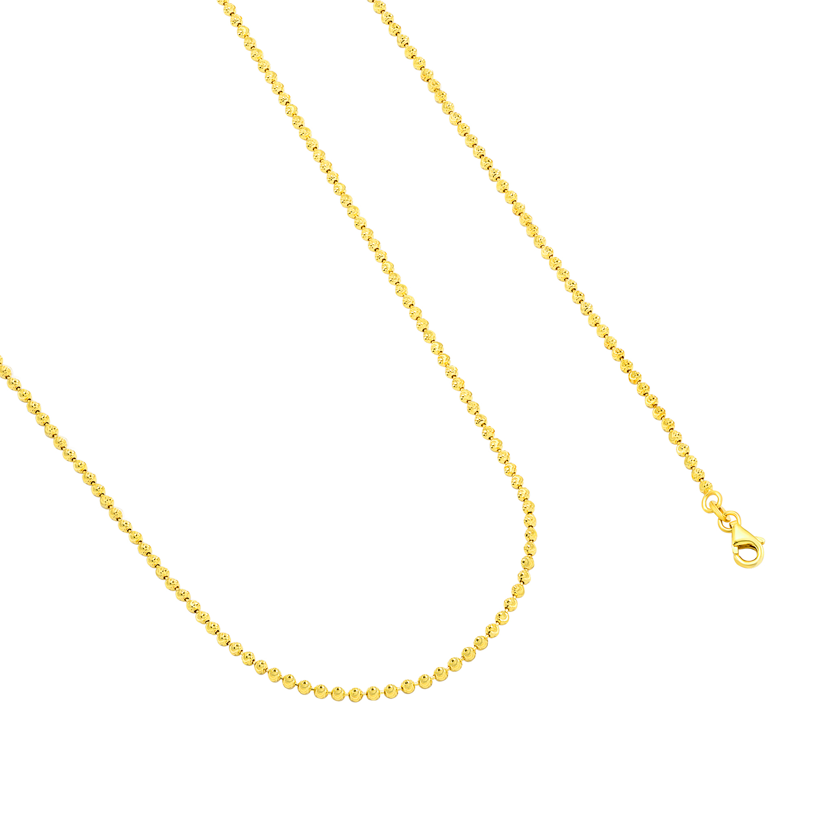 10K Yellow Gold Solid 2mm Moon Diamond Cut Ball Bead Chain Link
