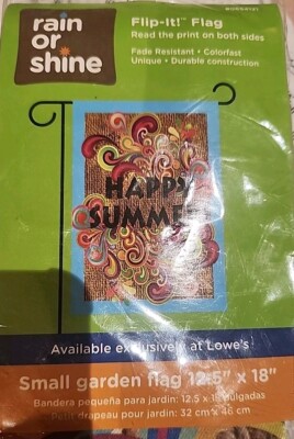HAPPY SUMMER ~ 12.5'' X 18'' GARDEN FLAG 27-2633-137 FLIP IT! RAIN SHINE SEASONAL