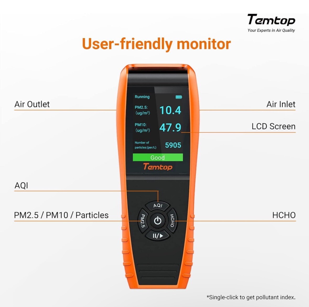 Temtop LKC-1000E AQI Monitor PM2.5 PM10 Air Quality AQI Temtop LKC-1000E AQI Monitor PM2.5 PM10 Air Quality AQI