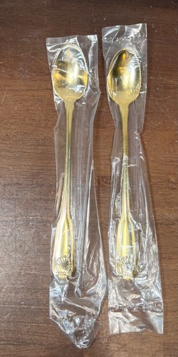 NOS Estia G.P. Korea Gold Electroplate Golden Shell Flatware 2 iced teaspoons - Picture 2 of 5