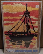 1980 Latch Hook Kit Ship At Sunset Rug & Wall Hanging Kit 18"× 24"