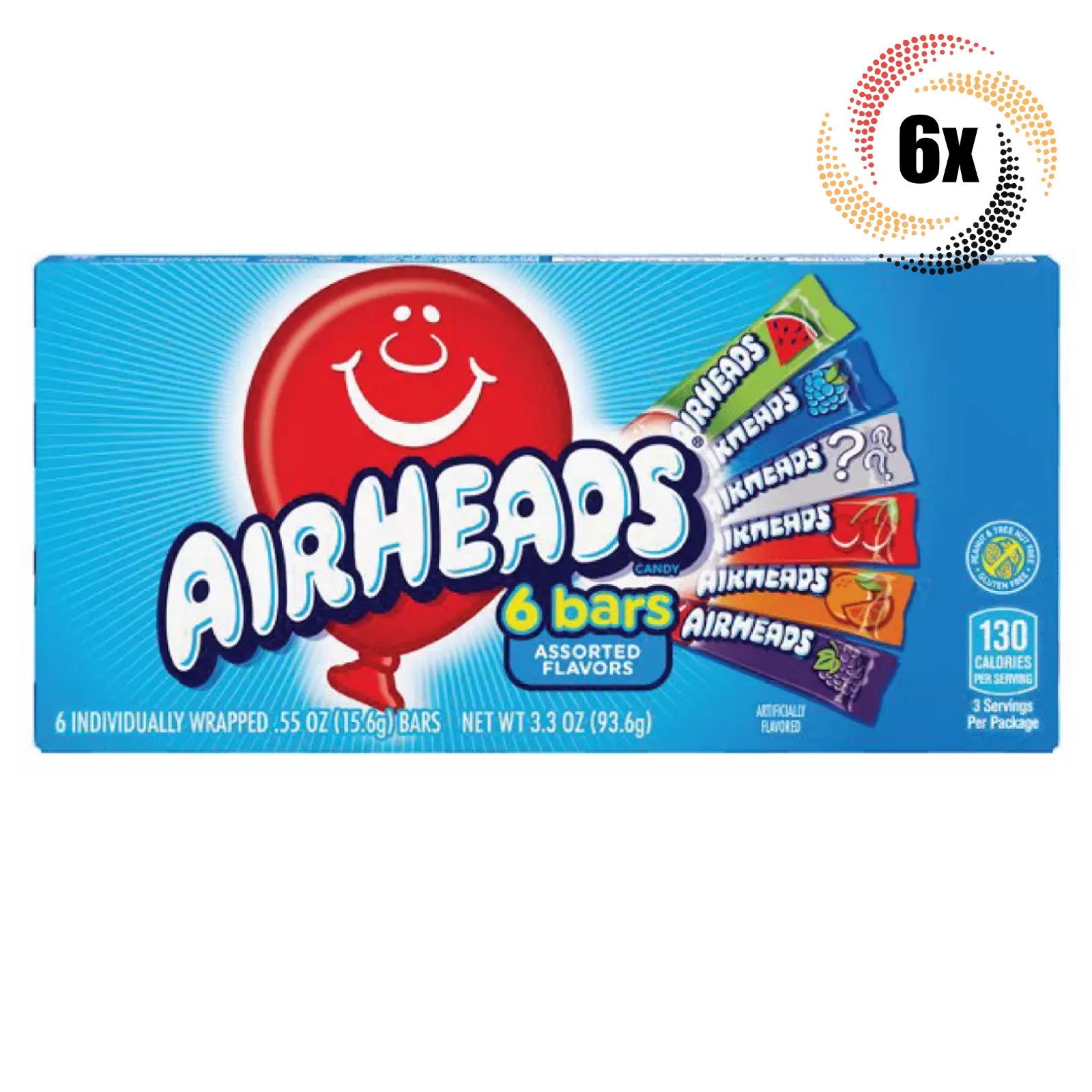 6 упаковок жевательных конфет Airheads с разными вкусами 6 батончиков в упаковке 33 унции 4490₽
