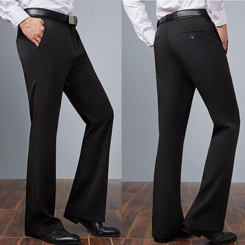 Men Work Casual Bell Bottom Flared Pants Stretch Slim Fit Bootcut