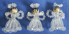 Lot-3 Handmade Angel Clear Beaded Christmas Holiday Ornament Wire 2.5" High