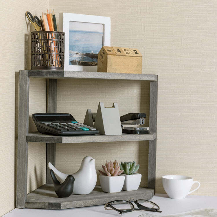 3Tiered Gray Wood Kitchen Countertop Corner Organizer Shelf, Corner