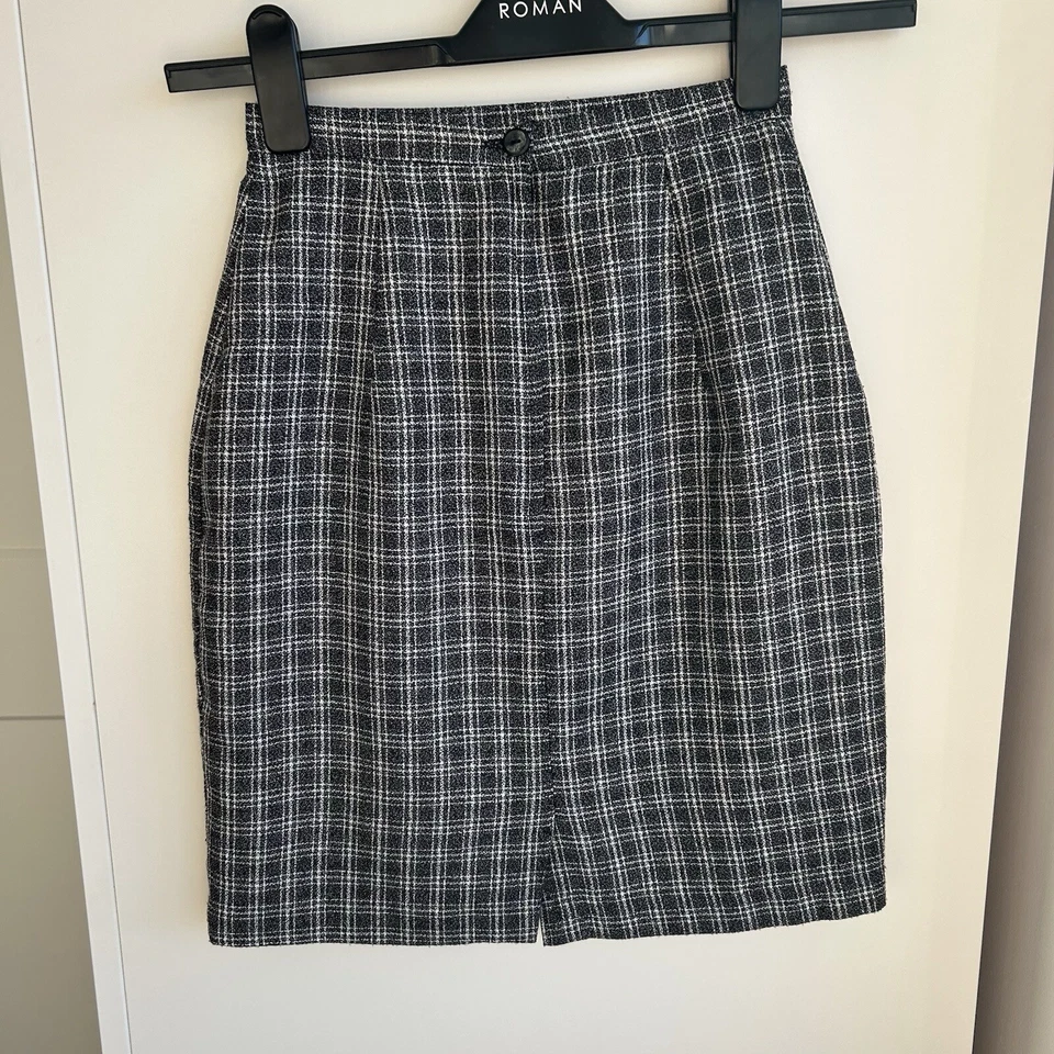 Ladies Vintage Etam Knee Length Skirt Plaid Check Print Size 8 - Image 3 of 4