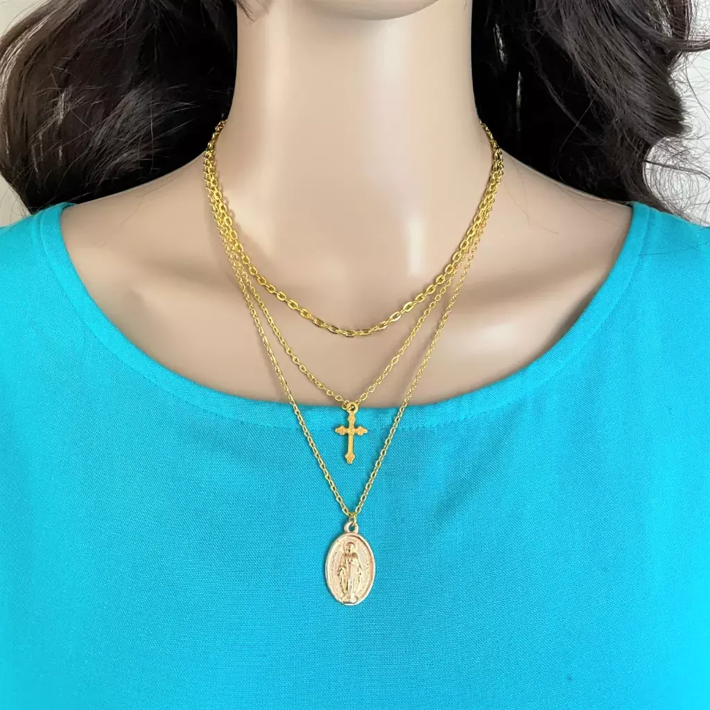 Cross and mary online necklace