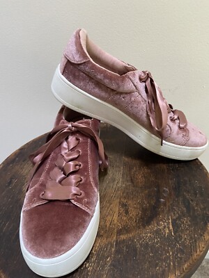 Women s Steve Madden Bertie pink Velvet Satin Ribbon Sneakers Shoe 9B