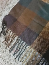 Vintage Brown Check Scarf Fringe 100 Acrylic Cashmink Made in Korea 66 in Soft