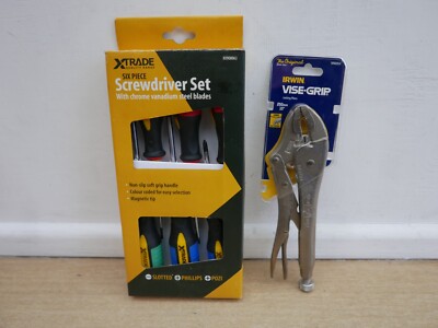 Irwin VISE-GRIP 10WR 10'' GEBOGENE KIEFER MAULWURFGRIFF T0502EL4 + 6-TEILIGES SCHRAUBENDREHER-SET