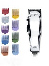Men's professional razor with multi-colored comb attachments