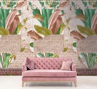 Fototapete Vlies BläTter Stein Wand Optik Beige Rosa GrüN 39248-1 (5,80€/1Qm)