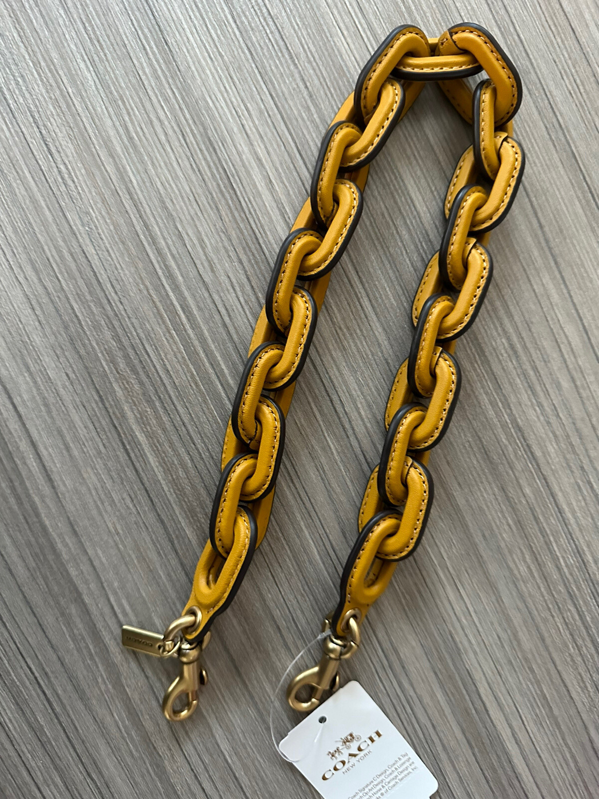 NWT Coach Leather Covered Short Chain Strap Brass / Mustard Yellow Gold CA088 eBay