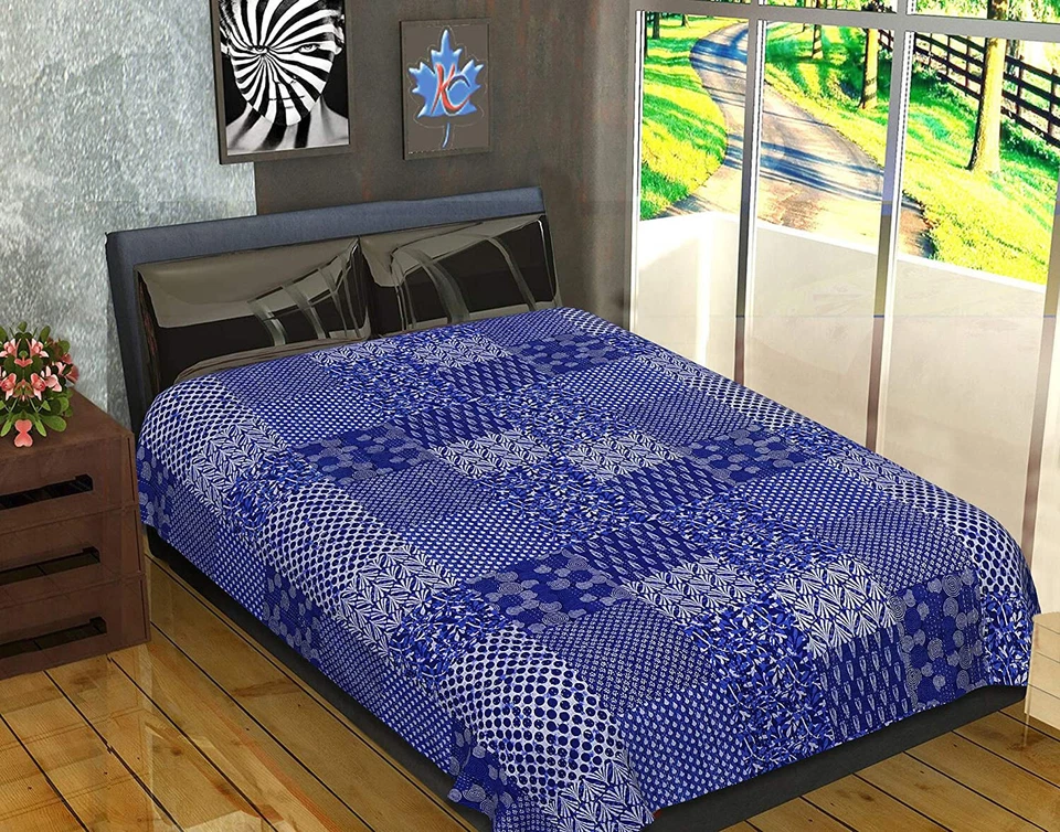 Edredón de retazos de reina india manta india ropa de cama queen índigo Kantha Foto 2 de 4