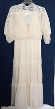Vtg 1970's Roberta California Maxi Beige Laced Boho Prairie Wedding Dress Size 7