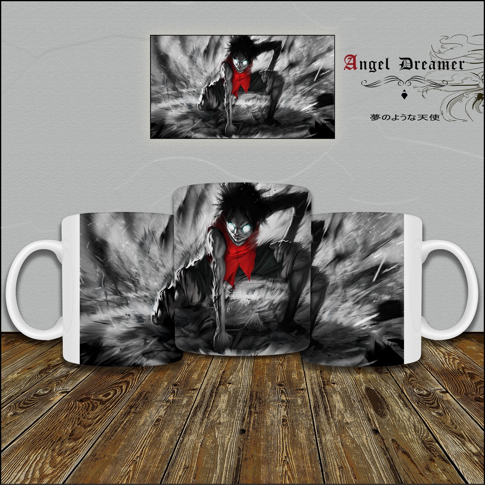 MUG TASSE One Piece Manga Animé Japonais Monkey D Luffy frappe le sol du poing