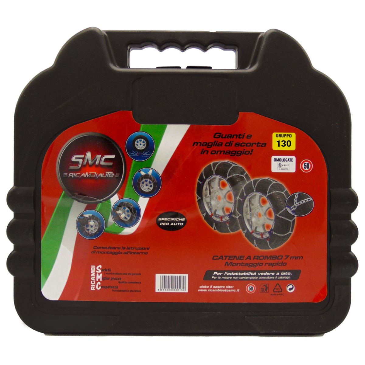 Catene Da Neve SMC OMOLOGATE Ö-Norm TUV 9mm Per Gomme 215/55 R 18 - Sicurezza Su Neve E Ghiaccio