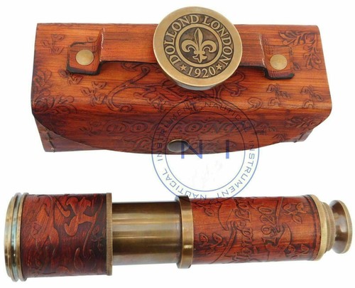 BRASS-TELESCOPE-MARINE-NAUTICAL-LEATHER-PIRATE-SPYGLASS-VINTAGE-SCOPE - Picture 1 of 3