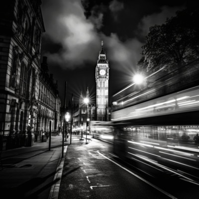Big Ben Black and White London Bus Leinwand Wandbild Bild Druck bunt