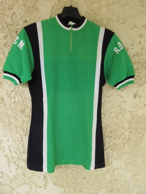 Maillot cycliste ROCM vert vintage années 70 shirt maglia trikot