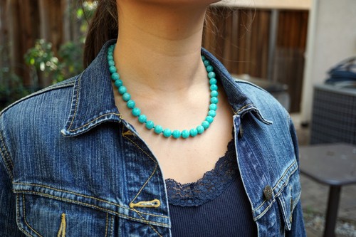 Natural Amazonite Beaded Necklace Knotted Beaded Necklace 9.8mm Blue Bead Gem - Picture 8 of 11