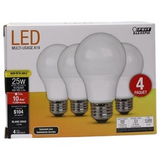 Feit Electric A19 E26 LED Bulb Soft White 25 Watt Size Medium Pack of 4