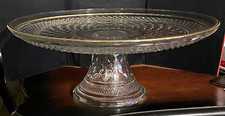 Anchor Hocking Glass Pedestal Cake Stand With Gold Trim