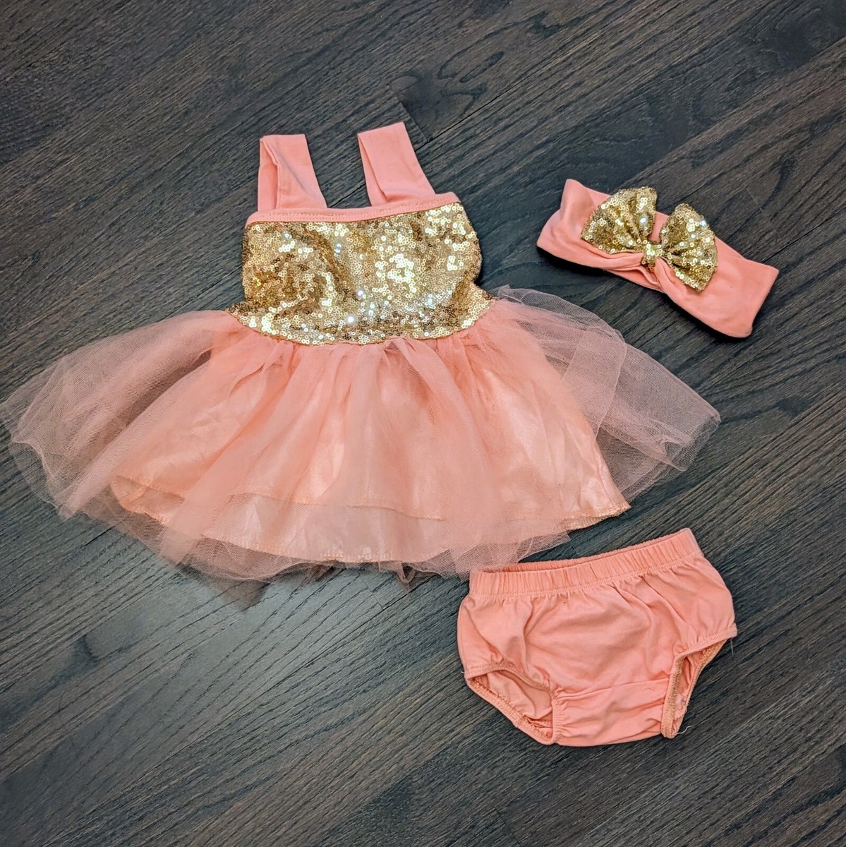 Baby Girls Formal Tutu Sequin Dress, 3-6 Months, Peach