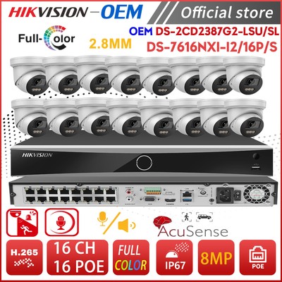 Hikvision 16CH OEM 4K ColorVu CCTV System 8MP AcuSense IP Camera 2-Way Audio Lot