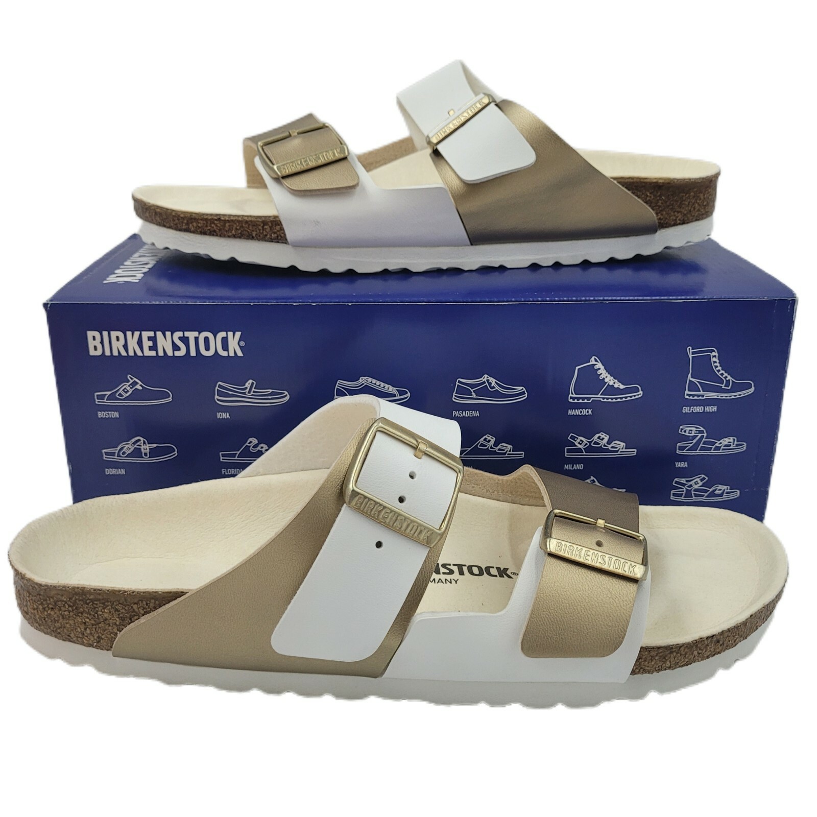Birkenstock Arizona Birk-Flor Split White/Gold Slide Sandal Size EU 42N /  11 NEW | eBay