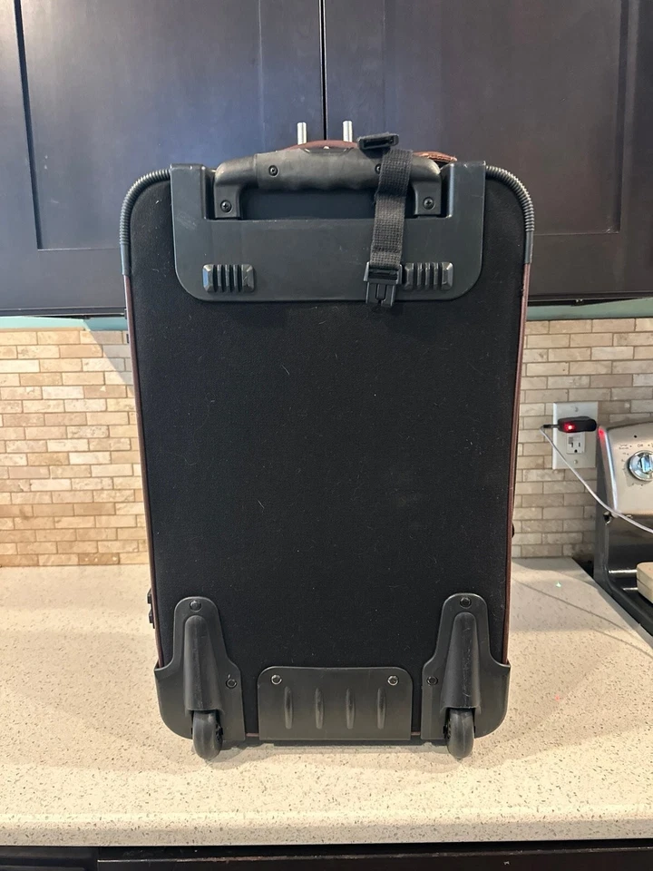 Maleta de mano vintage Lands' End con ruedas de 21" de lona con adornos de cuero Foto 2 de 3