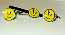 DC Comics Watchmen Symbol Silvertone/Enamel TIE CLIP CUFFLINK Set