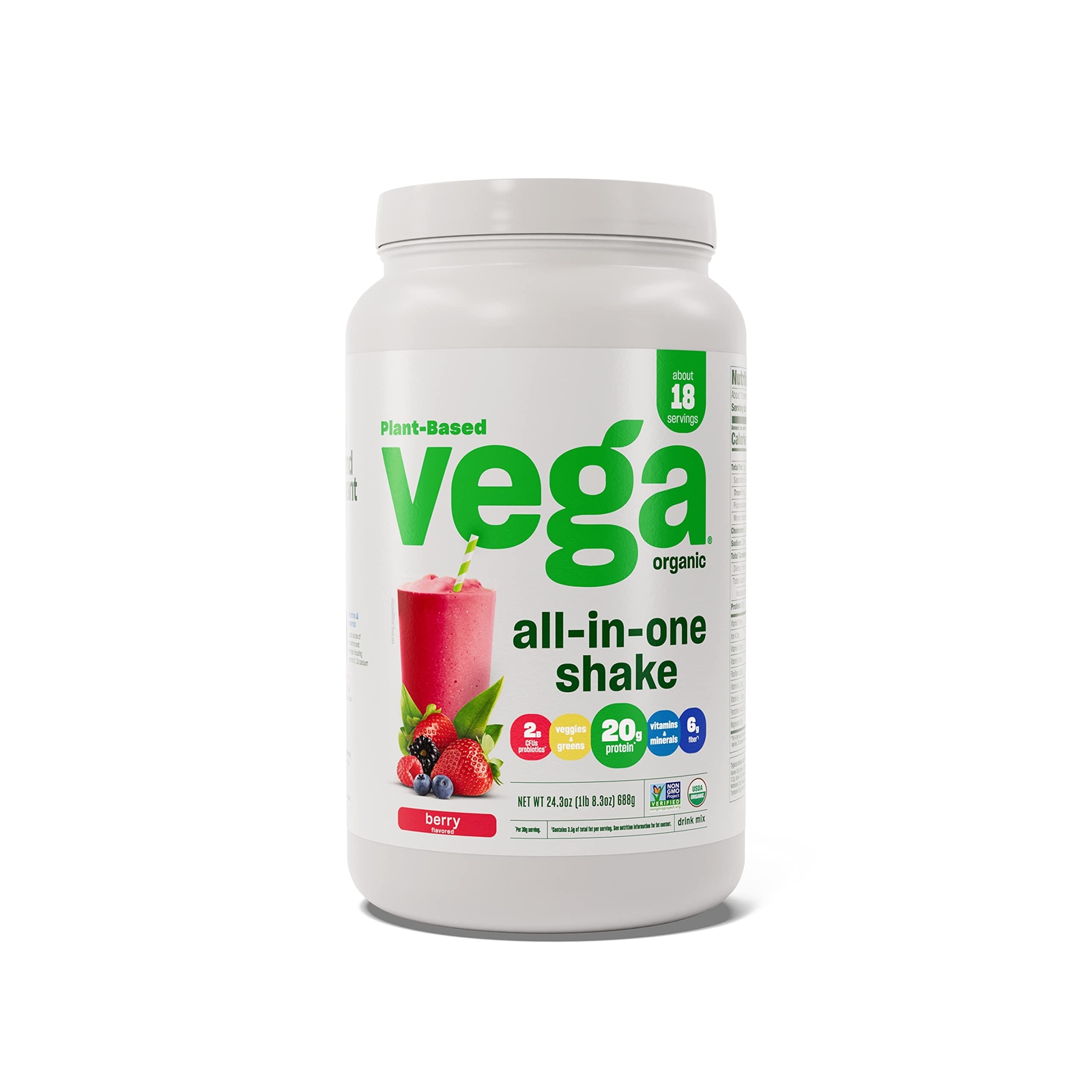 Organic All-in-One Vegan Protein Powder, Berry - Superfood Ingredients, Vitam...