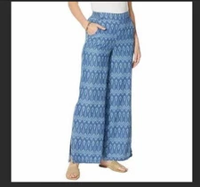 DG2 Diane Gilman SoftCell Denim Wide-Leg Pant Ikat Print Small Tall NEW