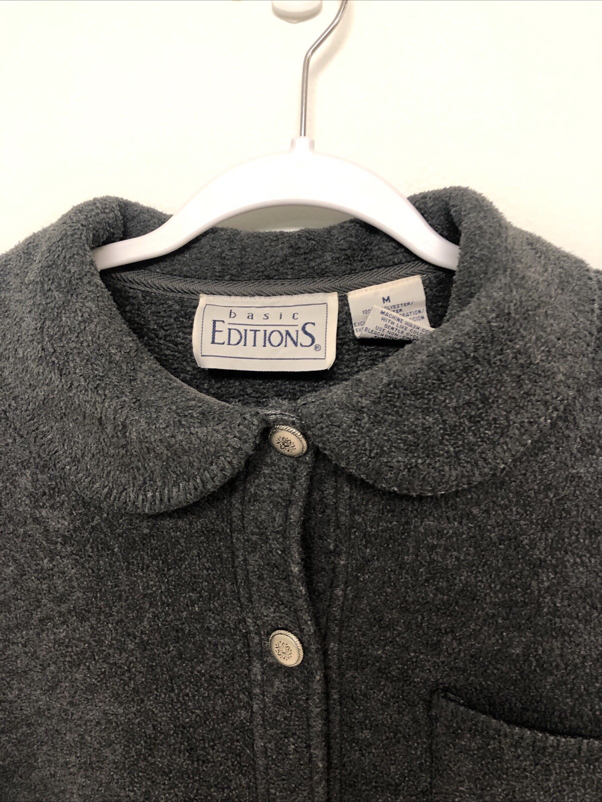 Womens Basic Editions Gray Button Fleece Longslee… - image 3