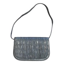 Vintage Genuine Eel Skin Clutch Shoulder Bag Purse Gray Blue Ruched Crossbody