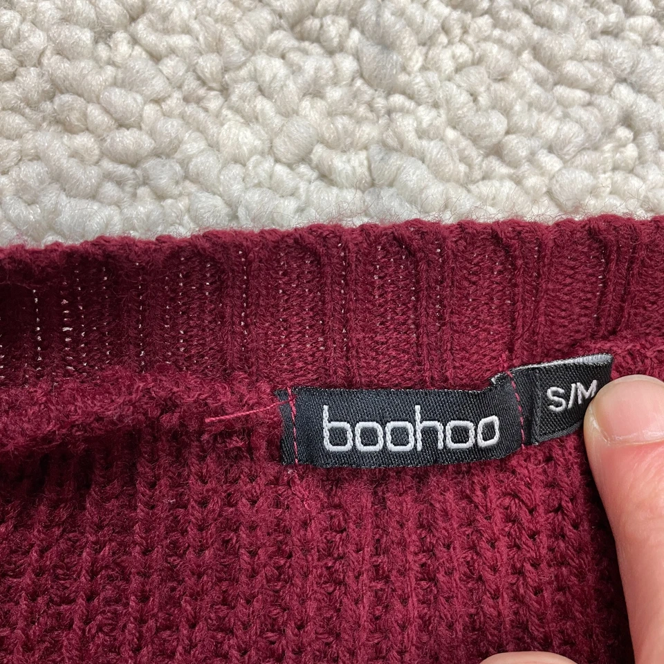 Vestido Suéter Túnica Boohoo Mujer Pequeño/Mediano Rojo Oscuro Tejido Cuello en V Pullover Foto 2 de 4