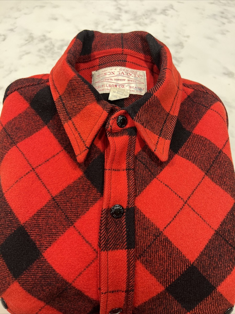 VTG FILSON Mackinaw Cruiser Jacket LARGE XL Red Buffalo Plaid Wool