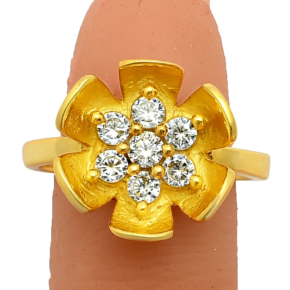 18K Gold Over Brass Adjustable Floral - White Zircon Ring s.6 Jewelry RM-1755