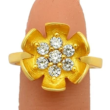 18K Gold Over Brass Adjustable Floral - White Zircon Ring s.6 Jewelry RM-1755