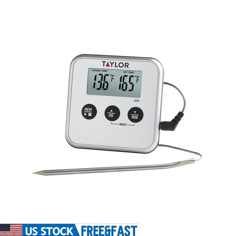 Wired Digital Meat Thermometer Timer Alarm Cooking Temperature Monitor New