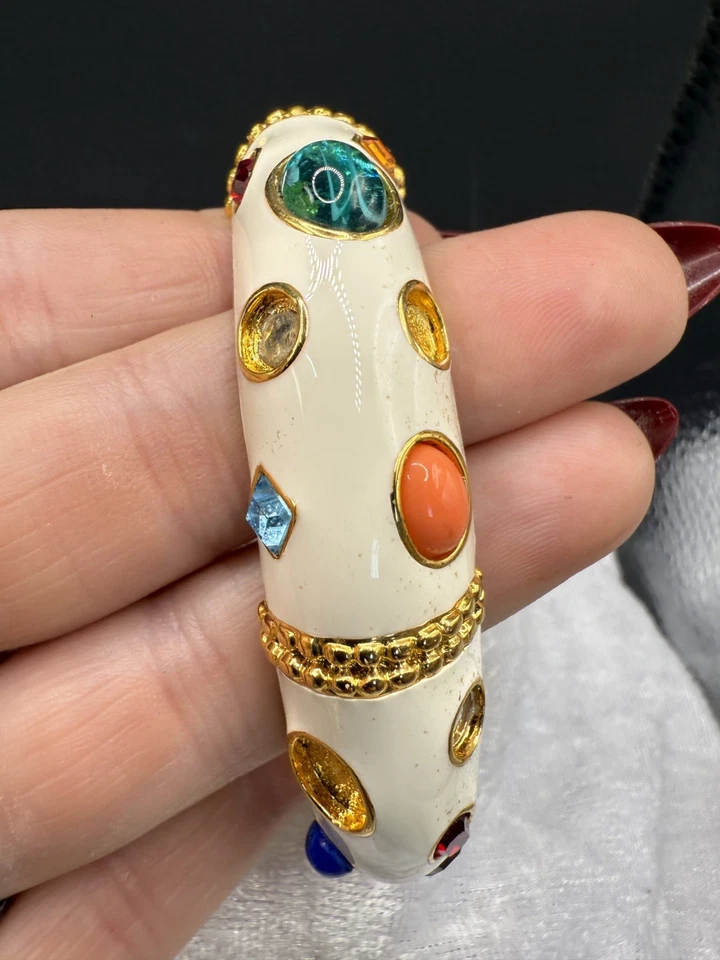 Juego de brazalete brazalete vintage KJL esmalte blanco esmalte REPARACIONES LEER Foto 3 de 4