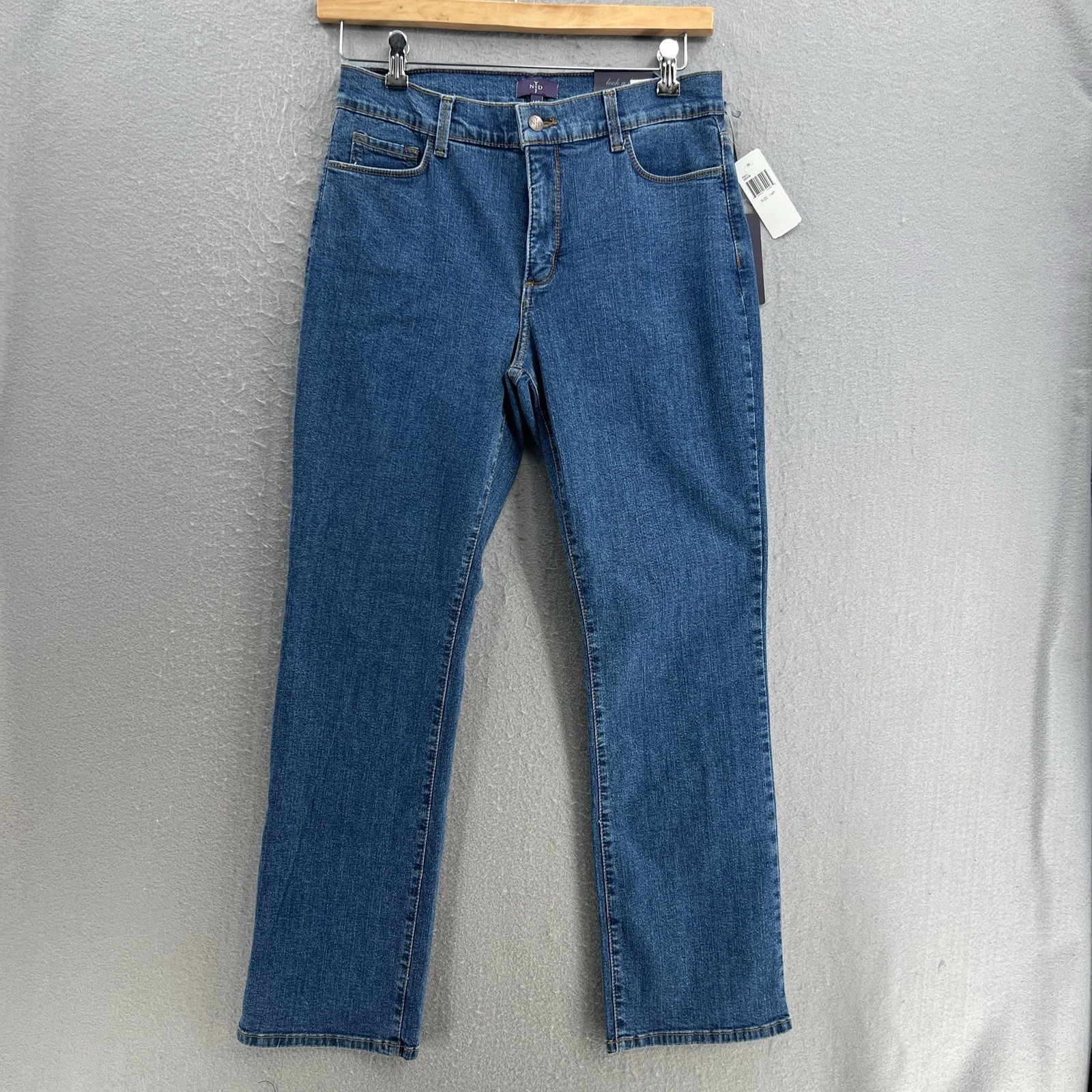 Womens Petite 14p Blue Wash Straight Leg Stretch Slimming De
