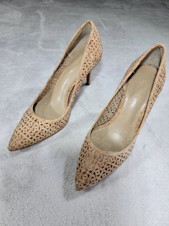 Женские туфли-лодочки Ann Taylor 6,5 М бежевые пробковые лазерная резка без шнуровки с заостренным носком на каблуке классические - Изображение 3 из 4